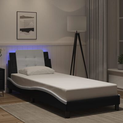 vidaXL Cadru de pat cu lumini LED negru/alb 80x200 cm piele ecologică