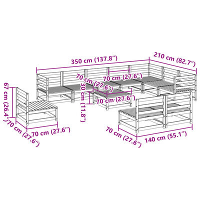 vidaXL Set canapea de grădină, 11 piese, lemn masiv de pin