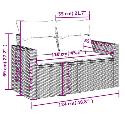 vidaXL Set mobilier de grădină cu perne, 9 piese, negru, poliratan