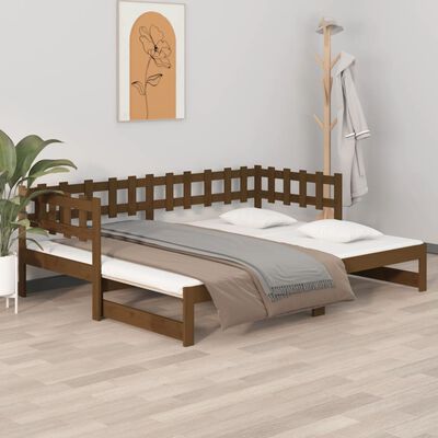 vidaXL Pat de zi extensibil maro miere 2x(80x200) cm lemn masiv de pin