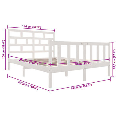 vidaXL Cadru de pat, alb, 140x200 cm, lemn masiv de pin