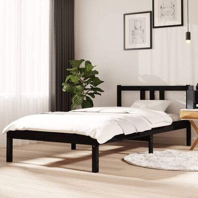 vidaXL Cadru de pat single, negru, 90x190 cm, lemn masiv