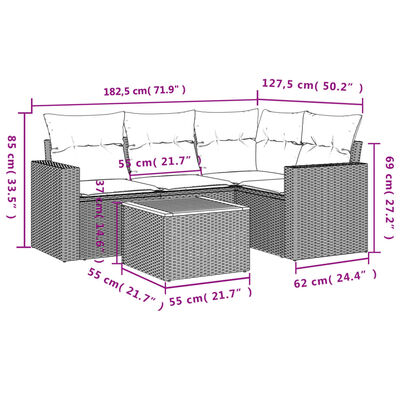 vidaXL Set mobilier de grădină cu perne, 5 piese, negru, poliratan