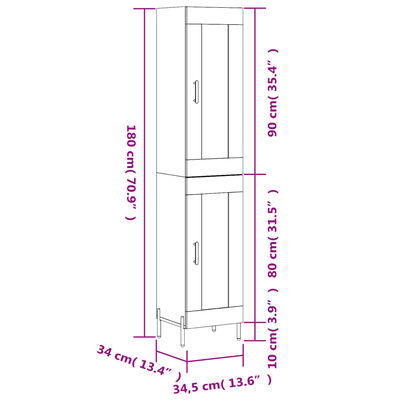 vidaXL Dulap înalt, alb extralucios, 34,5x34x180 cm, lemn prelucrat