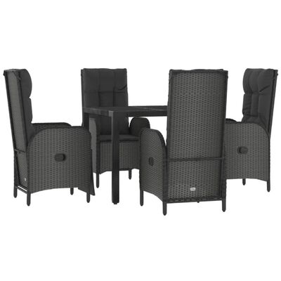 vidaXL Set mobilier de grădină cu perne, 5 piese, negru, poliratan