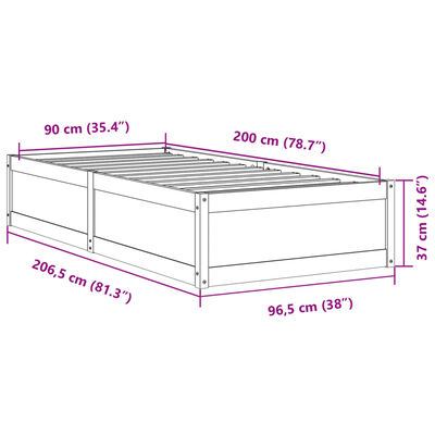 vidaXL Cadru de pat fără saltea, alb, 90x200 cm, lemn masiv pin