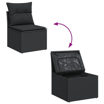 vidaXL Set mobilier de grădină cu perne, 9 piese, negru, poliratan