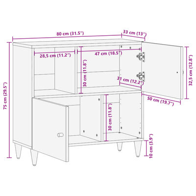 vidaXL Dulap lateral, 80x33x75 cm, lemn masiv de mango