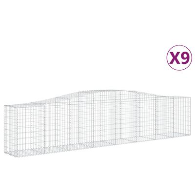 vidaXL Coșuri gabion arcuite 9 buc, 400x50x80/100 cm, fier galvanizat