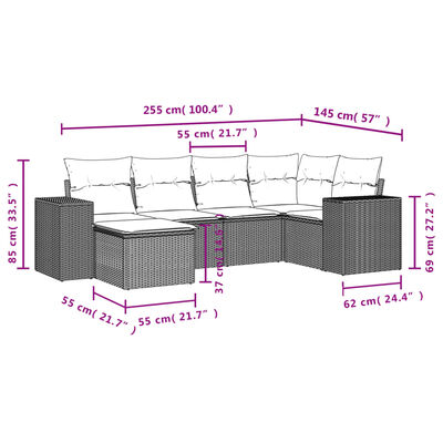 vidaXL Set mobilier de grădină cu perne, 6 piese, negru, poliratan