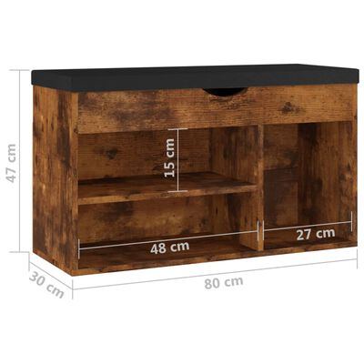 vidaXL Pantofar cu pernă, stejar afumat, 80x30x47 cm, lemn prelucrat