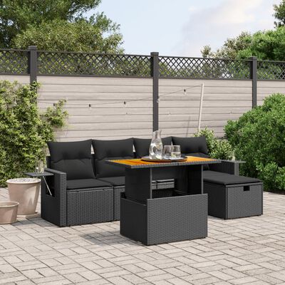 vidaXL Set mobilier de grădină cu perne, 6 piese, negru, poliratan