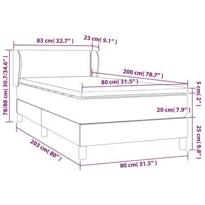 vidaXL Pat box spring cu saltea, maro închis, 80x200 cm, textil