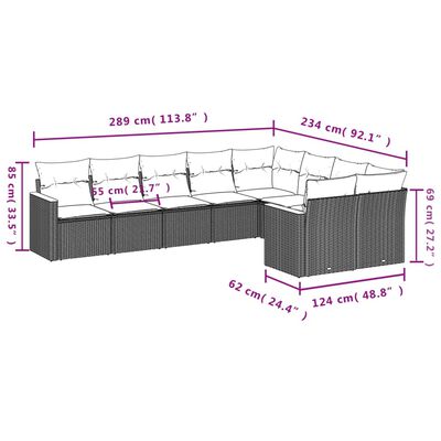 vidaXL Set mobilier de grădină cu perne, 9 piese, negru, poliratan