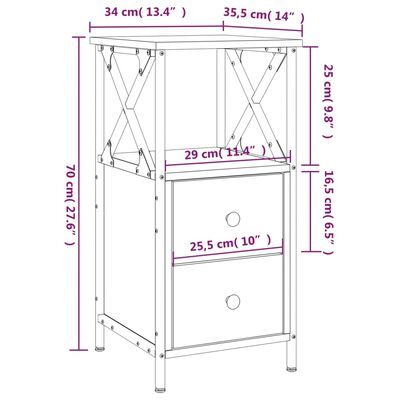 vidaXL Noptiere, 2 buc., stejar fumuriu, 34x35,5x70 cm, lemn compozit