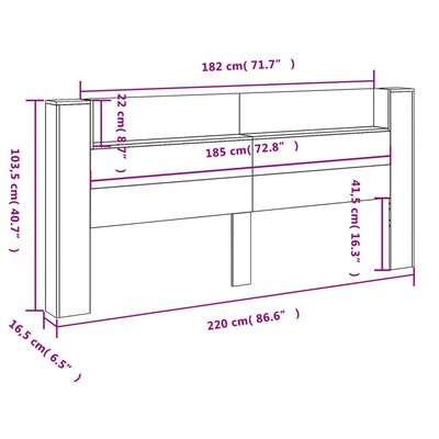 vidaXL Tăblie de pat cu dulap și LED, stejar fumuriu, 220x16,5x103,5cm