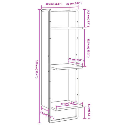 vidaXL Raft perete cu 3 niveluri, negru, 30x25x100 cm, lemn prelucrat