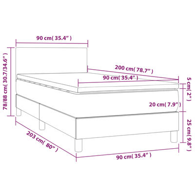 vidaXL Pat cu arcuri, saltea și LED, verde, 90x200 cm, catifea