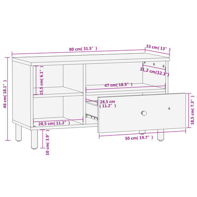 vidaXL Dulap TV, negru, 80x33x46 cm, lemn masiv de mango