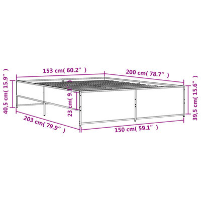 vidaXL Cadru de pat, stejar fumuriu 150x200 cm lemn prelucrat și metal