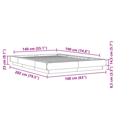 vidaXL Cadru de pat cu lumini LED stejar maro 140x190cm lemn prelucrat