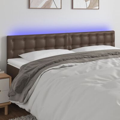 vidaXL Tăblie de pat cu LED, maro, 180x5x78/88 cm, piele ecologică