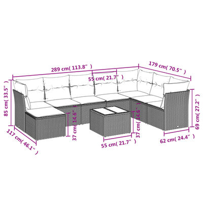 vidaXL Set canapele de grădină, 9 piese, cu perne, bej, poliratan