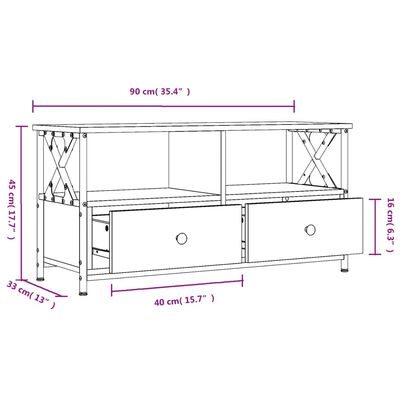 vidaXL Comodă TV, negru, 90x33x45 cm, lemn prelucrat & fier