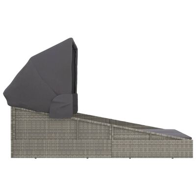 vidaXL Șezlong cu acoperiș pliabil, gri, 200x114x128 cm, poliratan