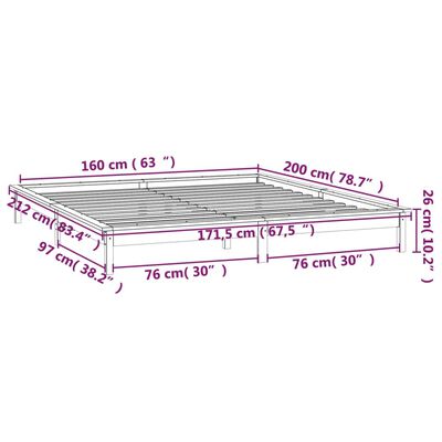 vidaXL Cadru de pat cu LED, maro miere, 160x200 cm, lemn masiv