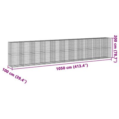 vidaXL Coș gabion cu capac, 1050x100x200 cm, fier galvanizat