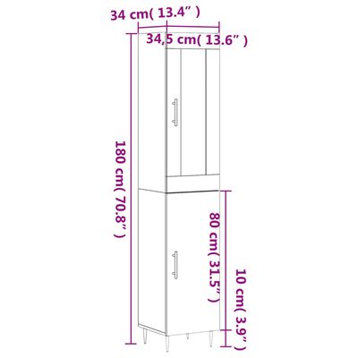 vidaXL Dulap înalt, negru, 34,5x34x180 cm, lemn prelucrat