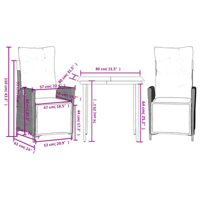 vidaXL Set mobilier de grădină cu perne, 3 piese, maro, poliratan