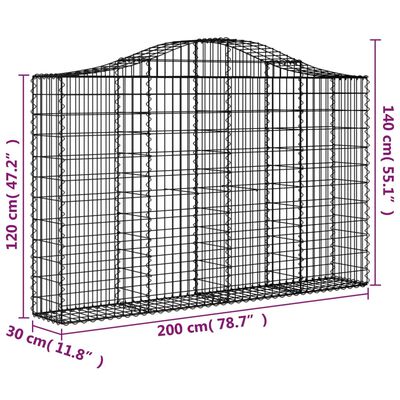 vidaXL Coșuri gabion arcuite 4 buc, 200x30x120/140 cm, fier galvanizat