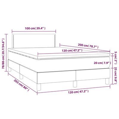 vidaXL Pat box spring cu saltea, gri, 120x200 cm, piele ecologică