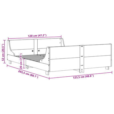 vidaXL Cadru de pat fără saltea, alb, 120x200 cm, lemn masiv pin