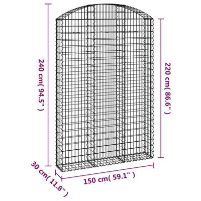 vidaXL Coș gabion arcuit, 150x30x220/240 cm, fier galvanizat