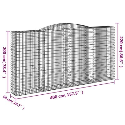 vidaXL Coșuri gabion arcuite, 3 buc 400x50x200/220 cm, fier galvanizat