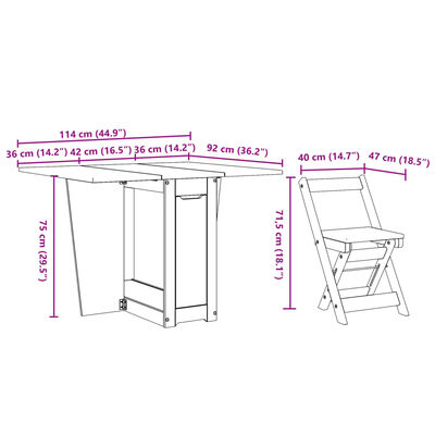 vidaXL Set mobilier tip fluture Corona, pliabil 5 piese maro lemn pin