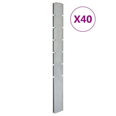 vidaXL Stâlpi de gard de grădină 40 buc. argintiu 180 cm oțel