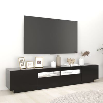 vidaXL Comodă TV cu lumini LED, negru, 200x35x40 cm