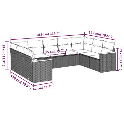 vidaXL Set canapele de grădină, 9 piese, cu perne, bej, poliratan