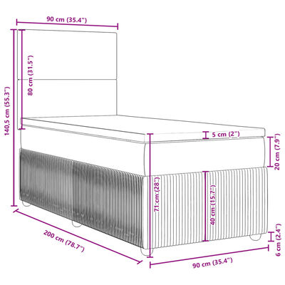 vidaXL Pat box spring cu saltea, gri deschis, 90x200 cm, textil