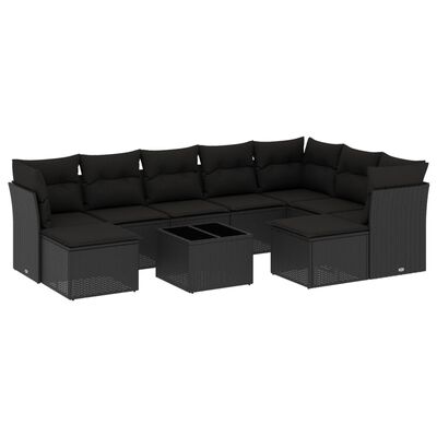 vidaXL Set canapele de grădină cu perne, 10 piese, negru, poliratan