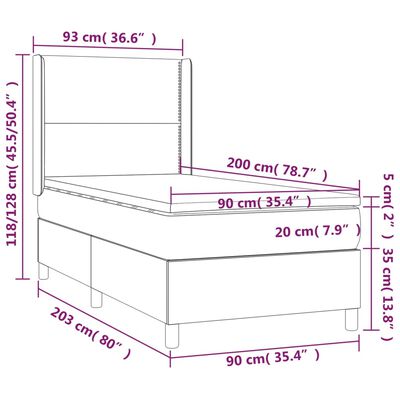 vidaXL Pat box spring cu saltea, gri deschis, 90x200 cm, catifea