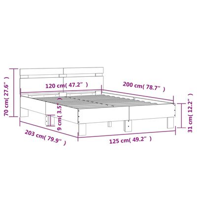 vidaXL Cadru de pat cu tăblie gri sonoma 120x200 cm lemn prelucrat