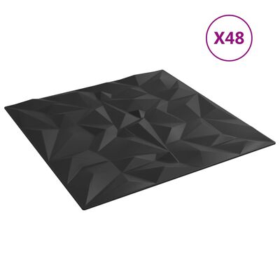 vidaXL Panouri de perete 48 buc. negru 50x50 cm XPS 12 m² ametist