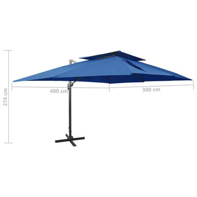 vidaXL Umbrelă în consolă cu înveliș dublu, albastru azuriu 400x300 cm