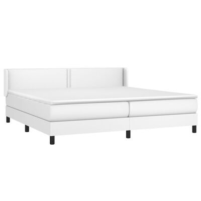 vidaXL Pat box spring cu saltea, alb, 200x200 cm, piele ecologică