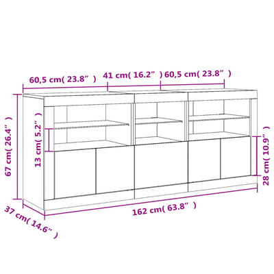 vidaXL Dulap cu lumini LED, stejar sonoma, 162x37x67 cm